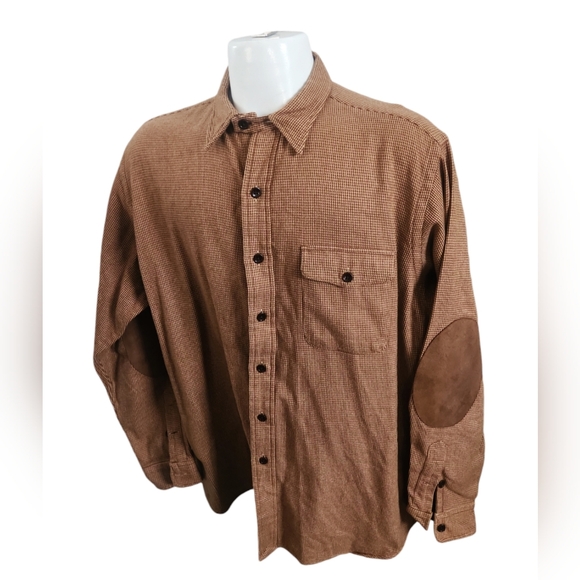 Polo Ralph Lauren Bowen Flannel Button Shirt Suede Elbow Patches Size Large VTG - Picture 2 of 9